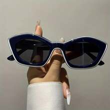 Vintage Classic Cat Eye Fashion Glasses Unisex - Purple Blue Gradient Lenses, Metal Hinges, Lightweight Decorative Style, Photography Essential,  Frame, Simple Design, Unique Shape, Must-Have For Fashion Lovers - 藍色和白色 - 查看 12