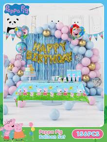 Hasbro 156件套官方授权餐具及气球套装，包括盘子、杯子、餐巾纸、气球、礼品袋、派对帽、横幅、桌布、彩纸屑、贴纸、粉色主题生日装饰品 - 藍色 - 查看 12