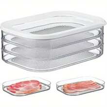 3-Layer Kitchen Container, Sealed Transparent Fresh-Keeping Box, Storage Container For Refrigerator Slicing, Stackable Food Preparation Container For Meat, Cheese, Ham, Slicing, Salami, Food Fragments, Fruits And Vegetables, Kitchen Refrigeration Organizer, Leak Proof And Reusable, Food Container, Kitchen Organization And Storage, Indoor Decoration, Outdoor, Camping, Halloween Gifts