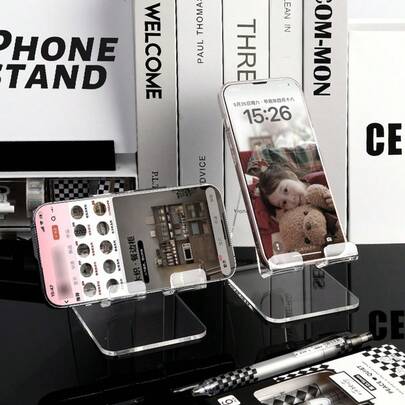 1pc Premium Acrylic Desk Phone Stand For Clear Hands- Viewing And Secure Display, Transparent Holder With Thick Base And Stable Bracket, Universal Smartphone Dock For Countertop Workstation, Ideal For Kitchen, Office, Bedroom, Vanity, And Checkout Areas, Enhanced Aesthetic And Clean Modern Look, Lightweight Yet Durable, Easy Accessory Organization, Satisfies Quick-Grab Convenience And Versatile Use, Fits Most Phones And Small Tablets, Elevates Your Product Presentation And Customer Experience On Dynamic Fashion And Home Setup Pages