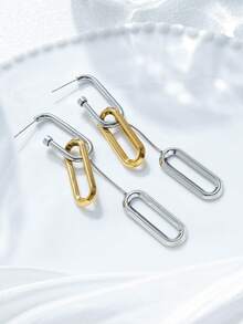 1 Stück 18K vergoldete zweifarbige goldene silberne Quasten Ohrringe für Männer Tropfen Baumeln Büroklammer Ohrringe gemischte Farbe Edelstahl Schmuck einzigartiger minimalistischer geometrischer umwandelbarer Gliederketten Ohrringe