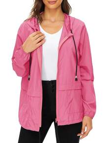 Packable Waterproof Lightweight Women's Rain Jackets With Hood Windbreaker - Hot Pink - View 1