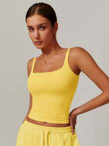 MASKERT Áo tank top thể thao nữ, áo thun thể thao co giãn cao, thoải mái cho trang phục thường ngày và đi làm mùa hè. - Màu vàng - Xem 6