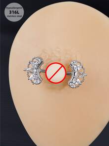 2 件套可爱性感蓝色心形水钻乳头环乳头钉不锈钢蝴蝶结乳头环蝴蝶结皇冠女王乳头钉球剑乳头杠铃环乳头穿孔首饰男女皆宜约会派对情人节首饰情人节乳头穿孔首饰圣诞节万圣节礼物情人节夜间外出社交聚会日常佩戴 - 彩色 - 查看 3