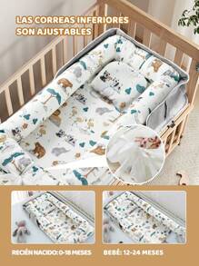 Camita De Algodón Portátil Plegable Con Nido Cuna Para Bebés, Cama Con Almohada Y Bolsa De Almacenamiento, Suave Y Cómoda, Adecuada Para Bebés De 0 a 24 Meses - Blanco - Ver 2