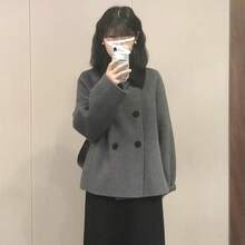 2025 年秋冬の新作ヘボンスタイルショートウールコート小柄な人向け韓国スタイルグレーウールコート女性用 - [グレー] - チェックする 2