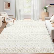 Large Washable 6x9 Area Rug: Boho Moroccan Geometric Neutral, Non-Slip Foldable Indoor Floor Carpet For Living Room, Bedroom, Dining Table - Beige, 6X9 - Moroccan Grey - View 7