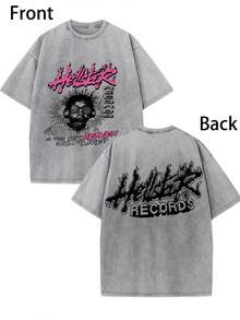 Retro Printed Men's Vintage Round Neck Short Sleeve Cotton T-Shirt, Casual Summer T-Shirt For Everyday Street Style - 灰色 - 查看 2