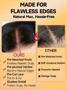 即戴式假发，真人发丝，6x4预剪蕾丝前假发，预拔毛透明蕾丝闭合假发，180%密度，适合女性 - 自然色&黑色系 - 查看 5