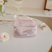 Large Capacity Dopamine Faux Pearl Zipper Pouch, Portable Makeup Bag, Travel Organizer Bag, Transparent Mesh Design,Pouch,Makeup Pouch,Travel Essential - Multicolor - View 10