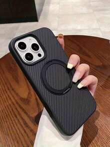 Carbon Fiber Magnetic Stand Phone Case , 360° Rotating Kickstand,1800 Gauss Strong Magnetic, Anti-Fingerprint Soft-Touch Grip, Shockproof Slim Protective Cover, Compatible With IPhone For IPhone 16/16 Pro Max/16 Plus/16e/15/15 Pro Max/15 Pro /14/14 Pro Max/14Plus/13 Series. - màu đen - Xem 2