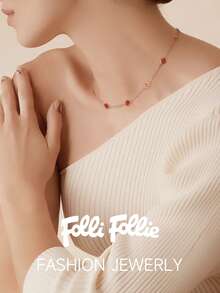 Folli Follie Clover Necklaces For Women September Birthstone, Lucky Flower Jewelry Jewelry Gift For Women - 玫瑰金 - 查看 2