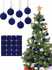 16 Stück Weihnachtskugeln, Samt Weihnachtskugeln, Blauer Weihnachtskugel-Set, Weihnachtskugel Dekorationen, Samt Weihnachtskugeln mit Geschenkbox-Set, Weihnachtsbaum Hängende Ornamente, Bruchsichere Weihnachtsbaum Kugel Ornamente Weihnachtskugeln-Set für Feiertage, Weihnachten, Hochzeit, Party, Heim-Dekoration