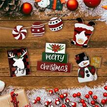 7pcs/Set Christmas Snowman Deer Santa Wooden Ornament Crafts, Christmas Tiered Tray Storage Decor, Christmas Table Centerpieces Decorations, Christmas Day Decor, Festival Home Decor, Christmas Gifts (No Tray) - Multicolor - View 4