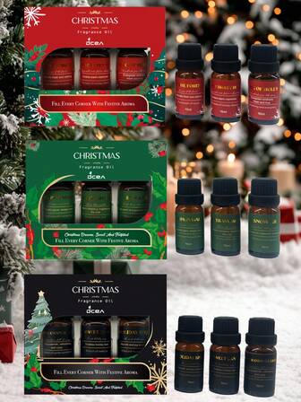 三件套植物精油套装 - 多种香氛精油，便携小容量，可用于清新空气，适用于加湿器、香薰石、办公室、浴室，最佳节日礼物 家居装饰 圣诞装饰 房间装饰 圣诞节，圣诞礼物