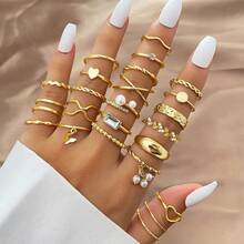 22pcs Vintage Gold Silver Ring Set For Women Finger Ring Set Female Jewelry Fashion Accessories Jewelry Gift - CG0198 - View 2