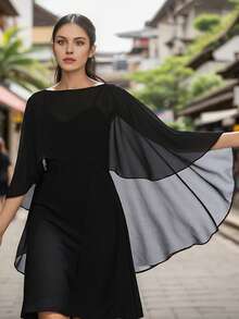 1 pièce Poncho de couleur unie pour femme, châle en mousseline de soie élégant pour femmes, châle léger et respirant pour protection solaire, convient comme châle de manteau du soir, mariage, danse, fête, cape, vêtements d'automne pour femmes toutes saisons - Multicolore - Voir 3
