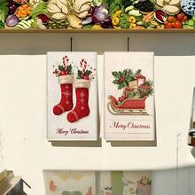 1set/2 Pieces /100 Pieces Christmas Socks And Sledd-Patterned Kitchen Towels And Rags Are Suitable For Interior Decoration In Restaurants, Kitchens And Bathrooms, Party Decoration, Holiday Gifts, And Can Also Be Given As Christmas Gifts - Multicolor - View 6