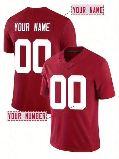 เสื้อฟุตบอลอเมริกันปักชื่อและหมายเลขสำหรับผู้ชาย คอวีสีแดง นิวยอร์ก เสื้อแขนสั้นส่วนบุคคลสำหรับงานปาร์ตี้ เกม การฝึกซ้อม การแข่งขัน กีฬา DIY S-XXL ฤดูร้อน