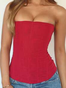 Y2K Women's Corset Tops Mesh Corset Tops - 紅色 - 查看 1