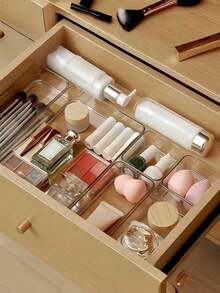 1/5/7/11/12PCS Transparent Crystal Cosmetic Storage Box Set – Drawer Built-In Dividers And Organizers, Desktop Office Stationery Storage Box, Desktop And Drawer Organizer, Suitable For Home Storage, Back-To-School Supplies - Clear - View 6