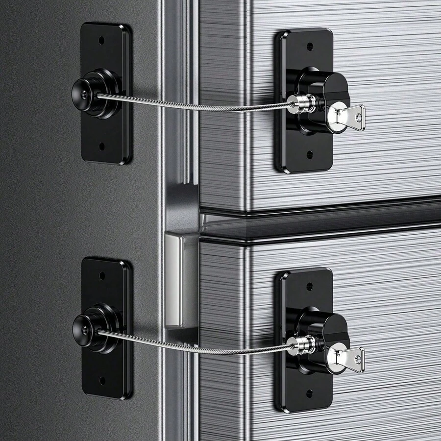 1 pièce Verrou de réfrigérateur avec cordon en silicone, sécurité enfant, pour congélateur, noir et blanc