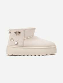 Botas de nieve con suela gruesa y decoraciones metálicas - Beis - Ver 3