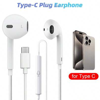 Type-C Wired Headphones In Ear Headset Wired Earphones With Microphone Stereo Earbuds Compatible With Any Devices With TYPE-C Jack, Compatible With IPhone 15/16 Series, Compatible With Samsung Galaxy S25/S24/S23/S22/S21/S20