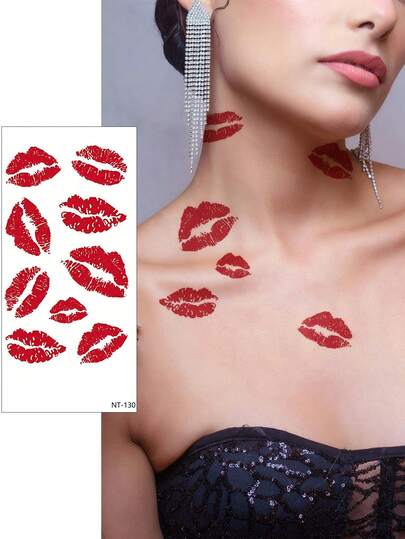 1 buah Stiker Tato Bibir Merah Seksi, Cocok untuk Penggunaan Sehari-hari