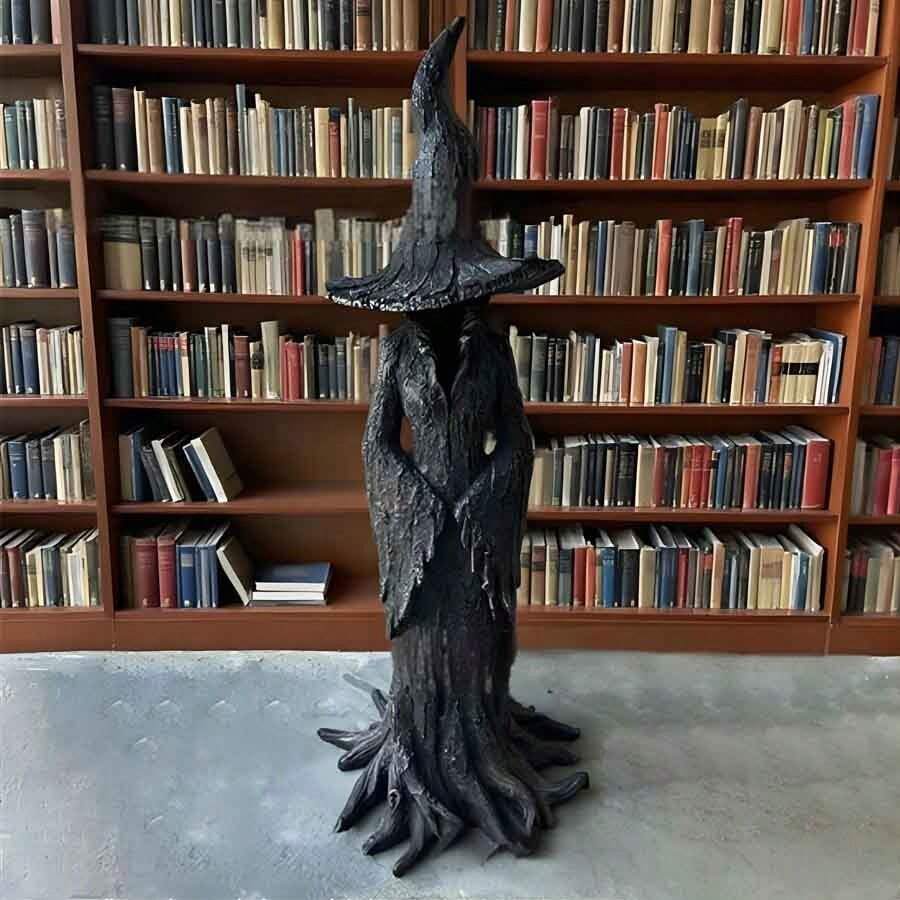 تمثال ساحرة جوتية - قبعة مدببة أنيقة ديكور هالوين، تمثال راتنجي للاستخدام الداخلي والخارجي، لا يحتاج إلى كهرباء، متين، ديكور متعدد المناسبات المنزلية (عيد الموتى/)، تحفة مرعبة