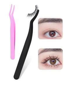 2 rizadores de pestañas falsos de acero inoxidable color rosa. Rizador de pestañas, rizador de pestañas. Pinzas para alargar las pestañas. Asistente para extensiones de pestañas falsas, pinzas multiusos portátiles, herramienta de belleza, clip auxiliar para rizador de pestañas