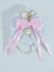 1 Cute Bow With Heart Strap Pearl Bag Pendant, Bag Accessory Faux Pearl Keychain, Cute Faux Pearl Beaded Bracelet Keychain, Retro Charm Wallet Bag Backpack Car Charm For Women And Girls, Ribbon Pearl Pendant Suitable Gift For Friends, Relatives, Valentines - Multicolor - View 21