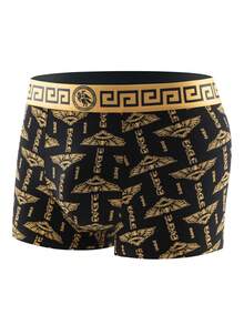 8 件/包男士奢华黑金印花腰部内裤，透气舒适平角短裤，弹力运动短裤，休闲耐用内衣，适合日常穿着 - 黑色 - 查看 2