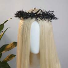 MOSTORY Black Gothic Flower Crown - Dark Floral Fairy Headpiece With Women Goth Wedding Witch Aesthetic Cosplay - màu đen - Xem 8