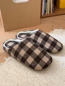 XIXITIAO 1双春夏格子图案拖鞋，男女通用静音室内平底拖鞋，复古情侣软底休闲拖鞋，透气四季家居鞋，闭趾经典室内平底拖鞋 - 棕色格子 - 查看 8