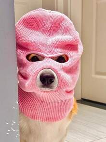 1 件可爱狗头帽，创意宠物头饰，摄影道具，个性化 3 孔保暖针织拉法帽狗用面罩
