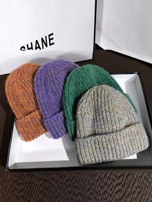 Gorro de punto vintage, gorro de punto grueso y cálido, gorro versátil de moda coreana para hombres y mujeres, atuendos de invierno y otoño - Multicolor - Ver 10