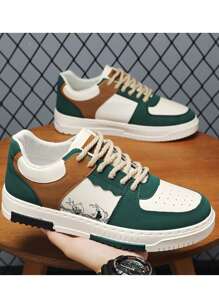 Men's Fashionable Skateboard Shoes, Color Block Design With Wave Pattern, Lace-Up, Non-Slip And Durable, Comfortable For Outdoor, Campus, Street Running, Travel In All Seasons Valentine's Day Ideas