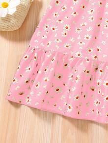 Girls' Summer Fashion All-Over Daisy Print Dress, Comfortable & Skin-Friendly Casual Big Tween Girl Dress, Daily Wear Clothes, Youthful & Energetic Student Girl Sleeveless Dress - Pink - View 5
