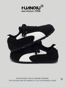 HUANQIU 2025新款女鞋女鞋滑板鞋一双时尚休闲透气办公户外运动鞋多功能轻便舒适德国鞋赛车鞋休闲鞋跑步鞋黑色四季鞋