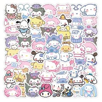 100PCS Cartoon Cute Pixel Style Sanrio HelloKitty Mymelody Kuromi Mixed Stickers For Helmet Bicycle Hand Account Pencil Case Decals(BringWealthStore)