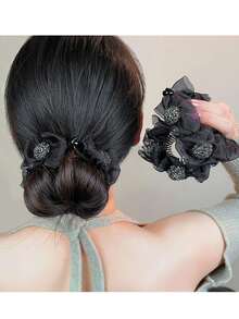 1个优雅时尚发髻固定发夹，蝴蝶结装饰发饰，适合日常佩戴和派对，爪夹，发爪，发夹，发卡，发夹，发饰，秋季时尚，蝴蝶结，可爱，头部饰品，发卡 - 黑色 - 查看 3