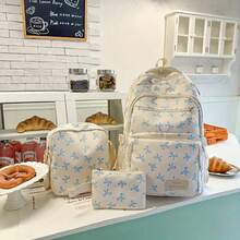 Women'S Backpack Set 3pcs Women'S Backpack Set - Multi-Purpose Bag Combo With Adjustable Straps & Bow Pattern Large Capacity With Multiple Pockets Suitable For College Students, Ladies For Travel Suitable For Returning To School And Starting School - Blue - View 12