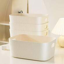 1pc/2pcs/3pcs Small Plastic Storage Boxes/Baskets For Desktop Snacks, Sundries, Cosmetics, Etc. Suitable For Organizing In Dorms, Kitchens, With A Rectangular Shape - White - View 7