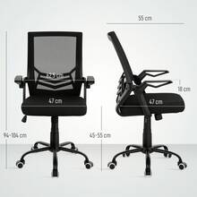 Vinsetto Mesh Office Chair With Flip-Up Armrest, Swivel Computer Chair With Lumbar Support, Adjustable Height, Tilt Function For Home/Office, Black - Black - View 3