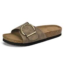 Womens Sandals Summer Cork Stylish Strap Slip On Adjustable Golden Buckle - 灰色 - 查看 3
