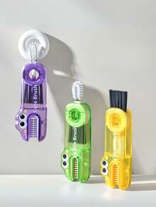 Zestaw szczotek czyszczących 3 w 1 z trzema wymiennymi główkami do kubków, pokrywek, nakrętek do butelek i smoczków. Zawiera podwójny rząd prostych włosia, spiralną główkę szczoteczki oraz wbudowaną główkę szczoteczki w kształcie litery U, która usuwa brud i plamy w promieniu 360 stopni bez martwych kątów. Można go używać do czyszczenia wszelkiego rodzaju akcesoriów kuchennych, w tym obieraczek, foremek do żywności, koszy ociekowych i innych higienicznych narożników, szczelin i rowków., Sprzątanie domu, Sprzątanie kuchni, Sprzątanie imprez