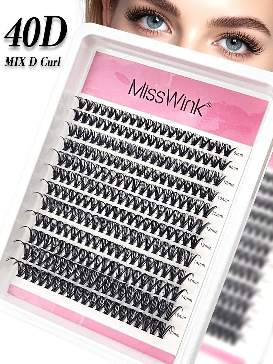 Miss Wink 40D Curl Soft Natural Looking False Eyelashes 8-16mm Mixed 0.07mm D Curl, 12 Rows 240 Pcs, Waterproof Mink Fibers Single Tuft 3D Precise Fit For Everyday Makeup, Lightweight Portable Design For Daily Life, Parties And All Occasions Lash Clusters,Eye Lash Clusters,Individual Eyelashes,Lashes,Fake Lashes - Black - View 1