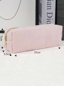 1 pieza El estuche de lápices de pana simple es fácil de llevar con gran capacidad, estuche de lápices para estudiantes/portátil de viaje/bolsa de almacenamiento de cosméticos para damas, de vuelta a la escuela