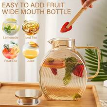 Glass Pitcher With Lids For Fridge Door, 2.51/84oz Large Iced Tea Pitcher With Handle, Borosilicate Water Jug For Sun Tea,Fruit Juice, Drinks, Lemonade, Cold Or Hot Beverages, Champagne - 珊瑚橙 - 查看 5
